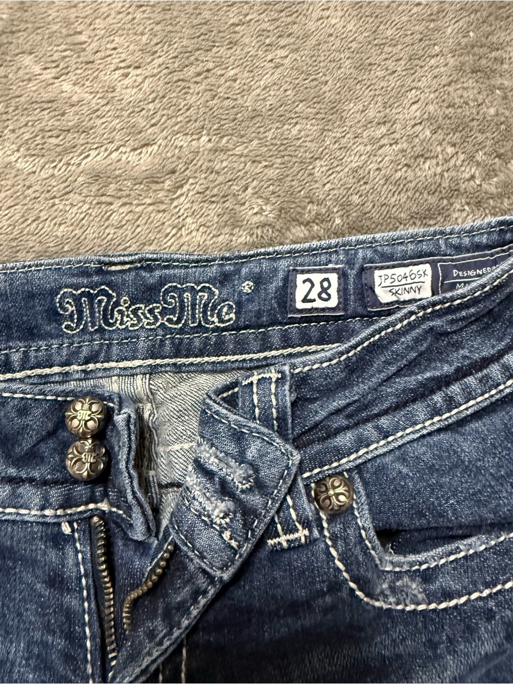 Miss Me Indigo Blue Skinny Jeans with Embroidered Logo